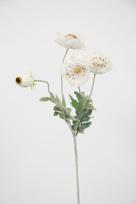 Yapay Çiçek Deposu - Yapay Çiçek Tozlu Lüx 4lü Gelincik Dalı 60 cm Beyaz