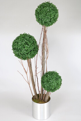 Yapay Çiçek Deposu - Metal Galvaniz Saksıda Yapay 3lü Top Şimşir Ağaç 130 cm