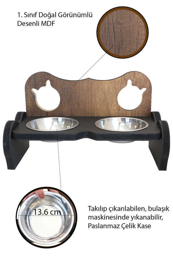 Çelik Kaseli Ahşap GodFather Figürlü Kedi Mama Ve Su Kabı HOBİ Yapay