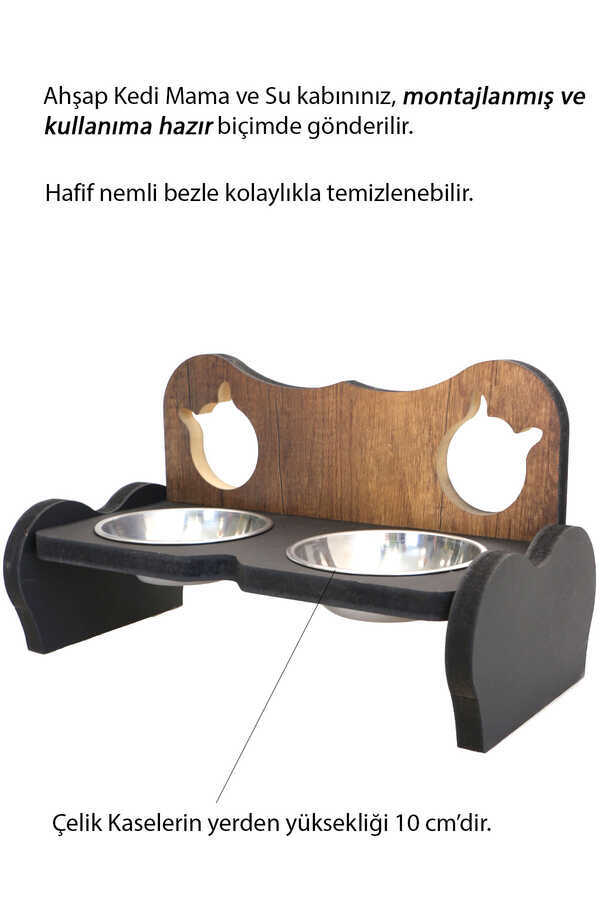 Çelik Kaseli Ahşap GodFather Figürlü Kedi Mama Ve Su Kabı HOBİ Yapay