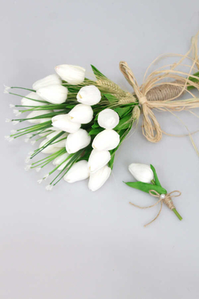 Yapay Çiçek Deposu - Gonca Islak Lale Gelin Çiçeği 2li Set Beyaz