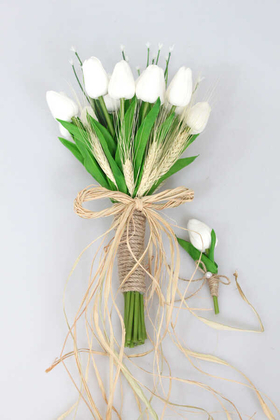 Gonca Islak Lale Gelin Çiçeği 2li Set Beyaz - Thumbnail