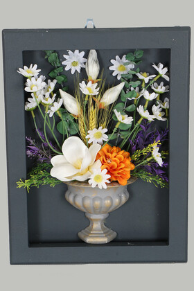 Yapay Çiçek Deposu - Dekoratif Çiçekli Çerçeve Tablo 28cmx37cm Kod:132