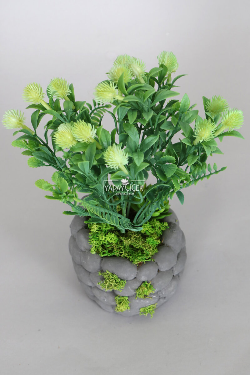 Kabartmalı Saksıda Yapay Lüx Top Yeşillik Bitki 26 cm