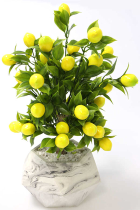 Yapay Çiçek Deposu - Handmade Beton Saksıda Yapay Limon Ağacı Geometrik Saksıda 40cm