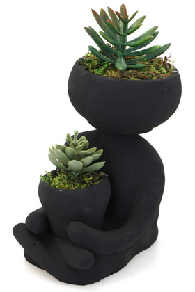 Yapay Çiçek Deposu - Succulentli Buda Heykeli Siyah Trend Model