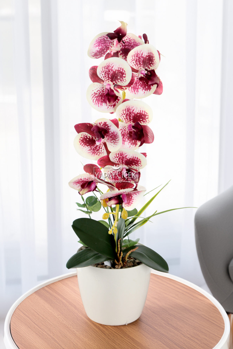 Saksıda Yapay Baskılı Islak Orkide 55 Cm Mürdüm Benekli