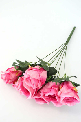 Yapay Çiçek 7 Dal Kaliteli İri Gül Demeti 42 cm Pembe - 2