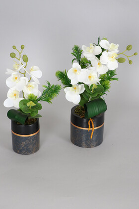 Yapay Çiçek Deposu - Exclusive Saksıda 5 ve 7 Kandilli Mini Yapay Islak Orkide Tanzimi 2li Set 30 cm