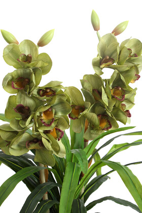 Vintage Kabartmalı Saksıda Yapay Islak Singapur Orkide 72 cm Koyu Yeşil - Thumbnail