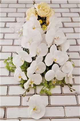 Yapay Çiçek Deposu - Islak Orkide ve Şakayık Güller Gelin Çiçeği Pastel Sarı Beyaz 2li set
