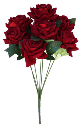 Yapay Çiçek Deposu - Yapay Çiçek 7li Lüx Kadife Gül Demeti Kırmızı