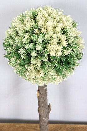 Ağaç Sap Takılı Dekoratif Lüx Şimşir Top Yeşil-Krem - Thumbnail