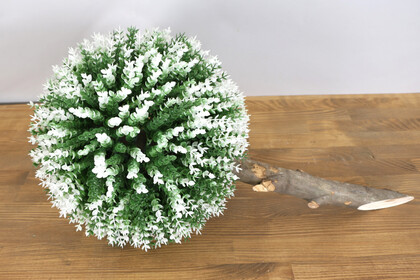 Ağaç Sap Takılı Dekoratif Lüx Şimşir Top Yeşil-Beyaz - Thumbnail