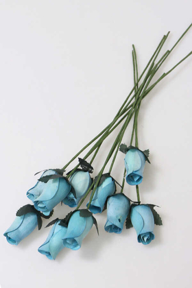 Yapay Çiçek Deposu - 10Lu El Yapımı Ağaç Kabuğundan Dekoratif Gonca Gül Mavi