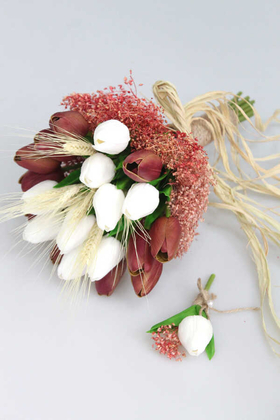 Gonca Islak Lale Gelin Çiçeği 2li Set Kahve-Beyaz - Thumbnail