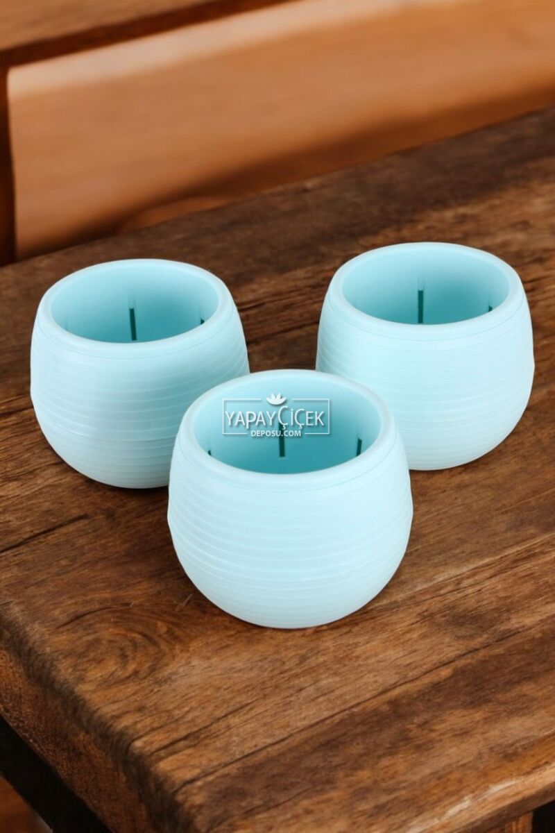 Mini Kaktüs Sukulent Saksısı 3lü Set Turkuaz Elvan Model 12.5 Cm 1.3 Litre