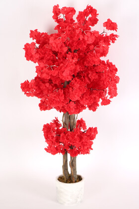 Yapay Çiçek Deposu - Beton Saksıda Yapay Bahar Dalı Ağacı 105 cm Kırmızı