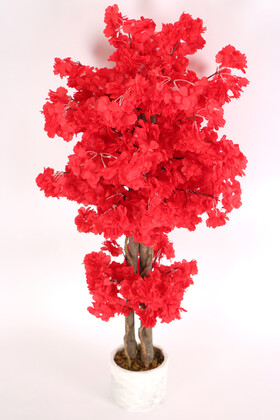Beton Saksıda Yapay Bahar Dalı Ağacı 105 cm Kırmızı - Thumbnail