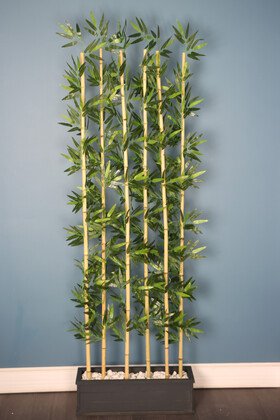 Kumaş Yapraklı 6 Çubuklu Gri Saksıda Bambu Seperatör (20x70x220cm) - Yapay Çiçek Deposu