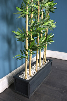 Kumaş Yapraklı 6 Çubuklu Gri Saksıda Bambu Seperatör (20x70x220cm) - Thumbnail
