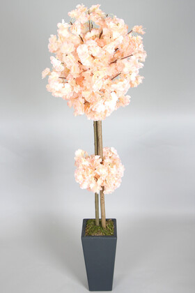 Yapay Çiçek Deposu - Ahşap Saksıda Yapay Bahar Dalı Ağacı Somon 150 cm