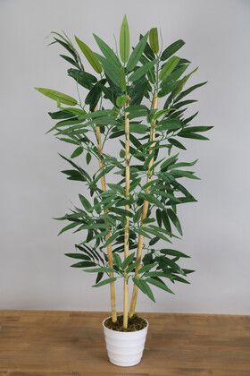 Yapay Çiçek Deposu - Yapay Bambu Ağacı 120 cm İri Yapraklı Melamin Saksılı Model