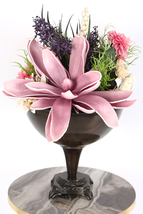 Yapay Çiçek Deposu - Lateks Çiçekli Metal Vazoda Lüx Seri Tropical Aranjmanı