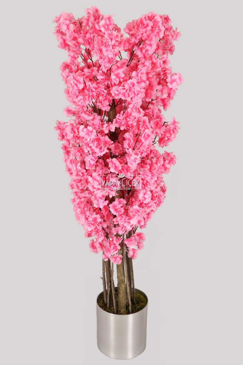 Metal Saksıda Yapay Bahar Dalı Ağacı 150 cm Pembe