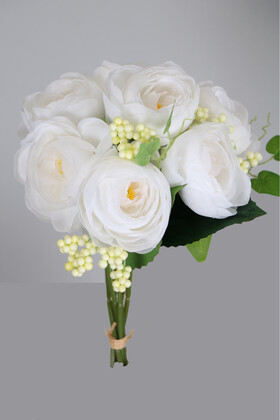 Yapay Çiçek Deposu - 7li Kaliteli Cipsolu Şakayık Gül Buketi Beyaz