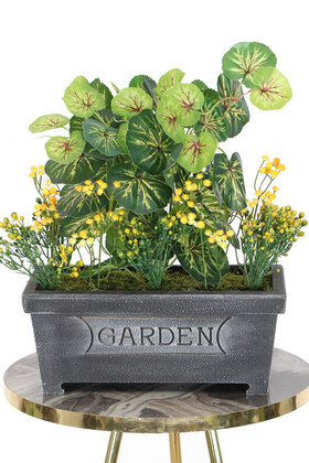 Yapay Çiçek Deposu - Vintage Ahşap Garden Saksıda Yapay Yeşillik Tanzimi Model 3