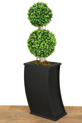 Yapay Çiçek Deposu - Kavisli Ahşap Saksıda Yapay Top Şimşir Ağacı 105 cm