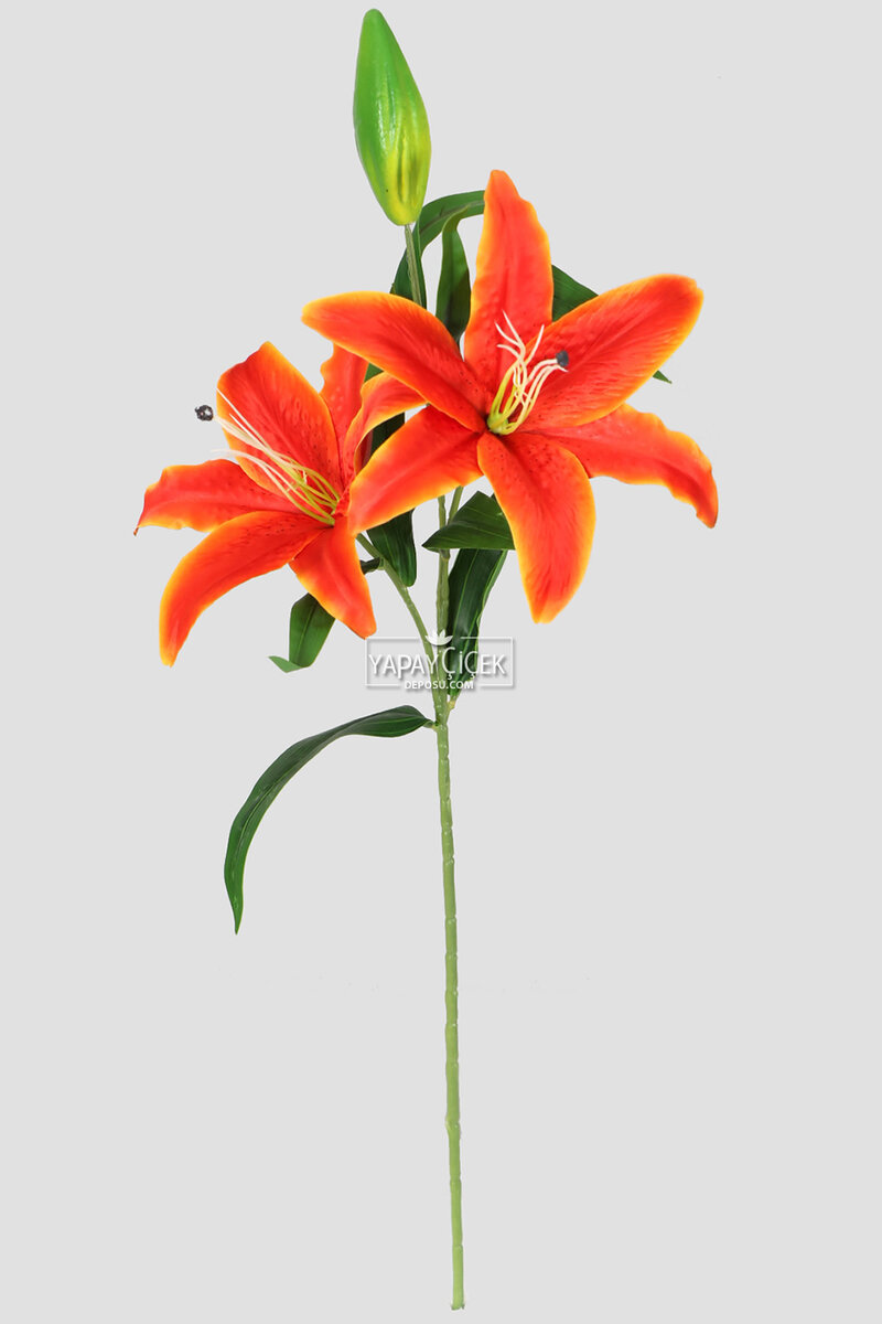 Uzun Dal Kaliteli Yapay Lilyum Zambak Çiçeği 70 Cm Turuncu
