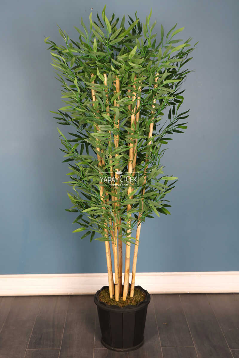 Ahşap Saksıda Yapay Bambu Ağacı 10 Çubuklu 180 cm