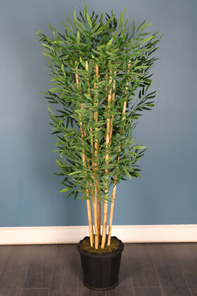 Yapay Çiçek Deposu - Ahşap Saksıda Yapay Bambu Ağacı 10 Çubuklu 180 cm