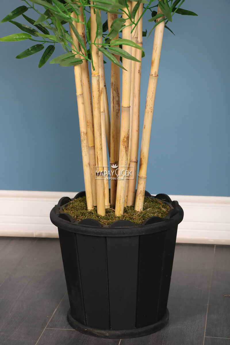 Ahşap Saksıda Yapay Bambu Ağacı 10 Çubuklu 180 cm