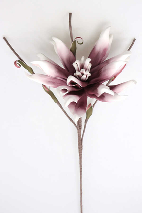 Yapay Çiçek Deposu - Exclusive Tropik İri Çiçekli Egzotik Manolya Uzun Dal 75 cm Mürdüm-Beyaz