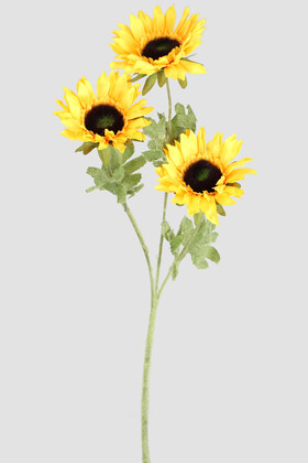 Yapay Çiçek Deposu - Yapay 3lü Ayçiçeği Dalı 60 cm