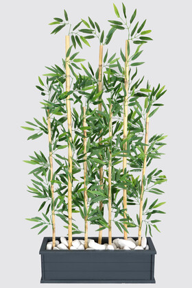Islak Yapraklı 7 Çubuklu Gri Saksıda Bambu Seperatör Asorti (20x70x120-155cm) - Yapay Çiçek Deposu