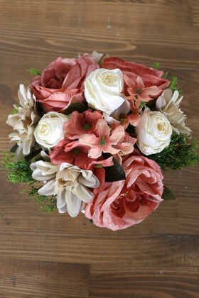 Beton Saksıda Nişan Düğün Salon Masa Çiçeği Pastel Somon - Thumbnail