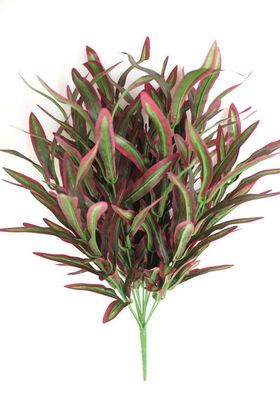 Yapay Çiçek Deposu - Yapay İnce Yapraklı Kabarık Dekoratif Bitki Yeşil-Bordo