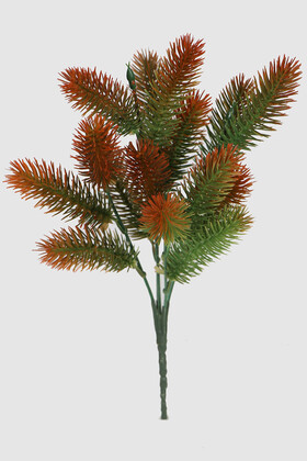 Yapay Çiçek Deposu - Dikenli Çam Ara Dal Bitki Demeti Yeşil-Kızıl