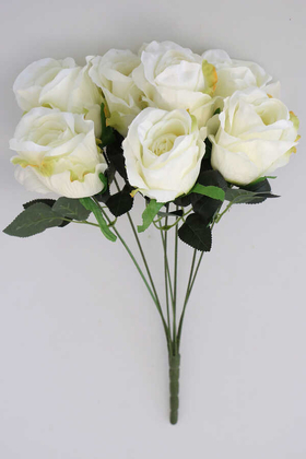 Yapay Çiçek Deposu - Yapay Çiçek 7 Dal Kaliteli İri Gül Demeti 42 cm Beyaz
