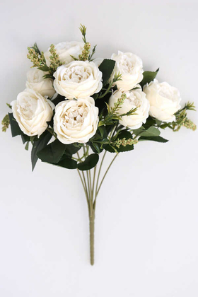 Yapay Çiçek 9 Dallı Meilland Cipsolu Gül Demeti Kırık Beyaz - Thumbnail