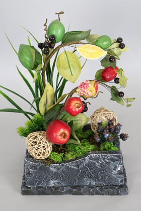 Yapay Çiçek Deposu - Dekoratif Ahşap Kutuda Yapay Meyve Aranjmanı (19cmx24cmx40cm)