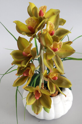Yapay Tropikal Orkide Tanzimi Islak Dokuda Beton Saksılı Fıstık Yeşili - Thumbnail