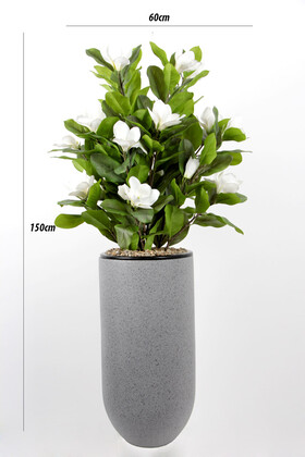 Kapsül Model Beton Dokulu Fiber Saksıda Yapay Çiçek Lüx Islak Manolya 150cm Beyaz - 2