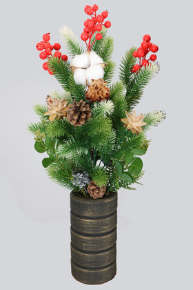Yapay Çiçek Deposu - Yılbaşı Çam Ağacı Yapay Süslü Yeni Yıl Ağacı 55 cm Yeşil-Beyaz