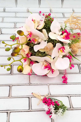 Katerina Orkide Gelin Çiçeği Pudra Pembe 2li set - Thumbnail