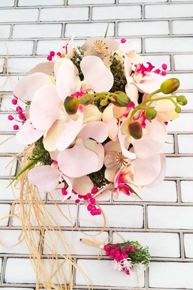 Katerina Orkide Gelin Çiçeği Pudra Pembe 2li set - Thumbnail